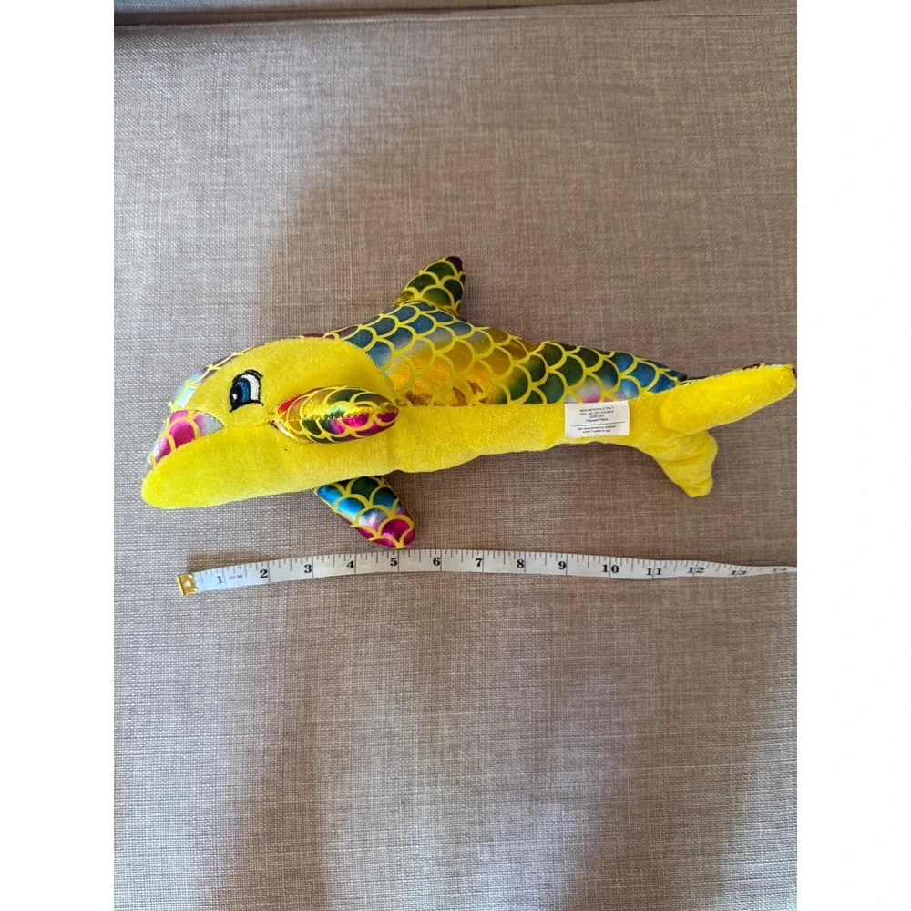 UNBRANDED Dolphin Plush Toy Kids Yellow Rainbow Metallic Scale 13